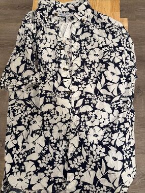 Old Navy Navy Blue and White Floral Button-Down Shirt